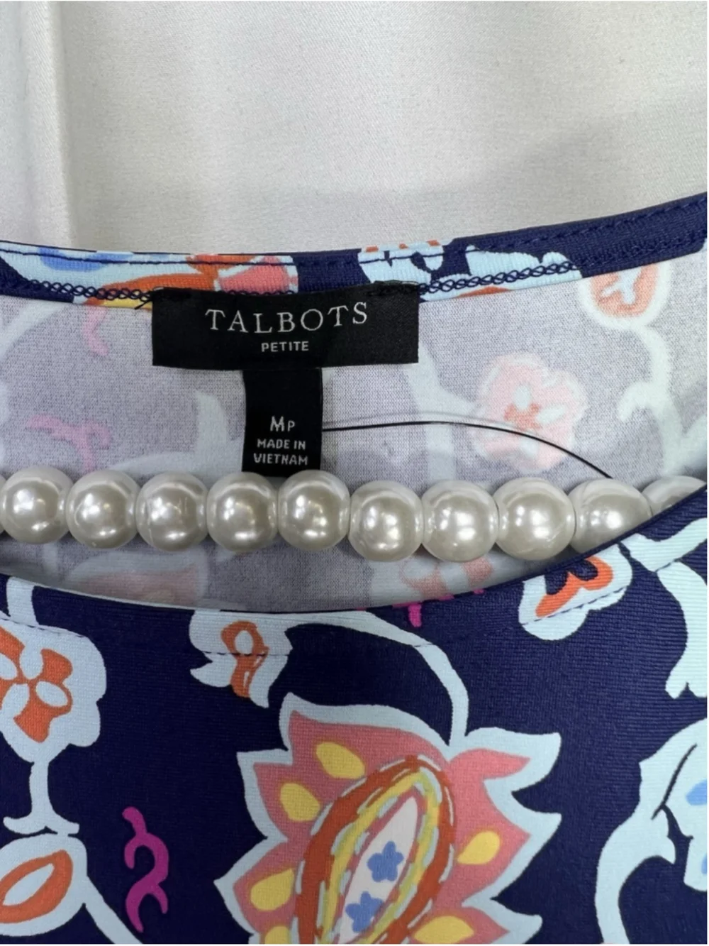Talbots Navy Multicolor Boho Floral Knit Dress Sleeveless Scoop Neck PM Office - Picture 8 of 9